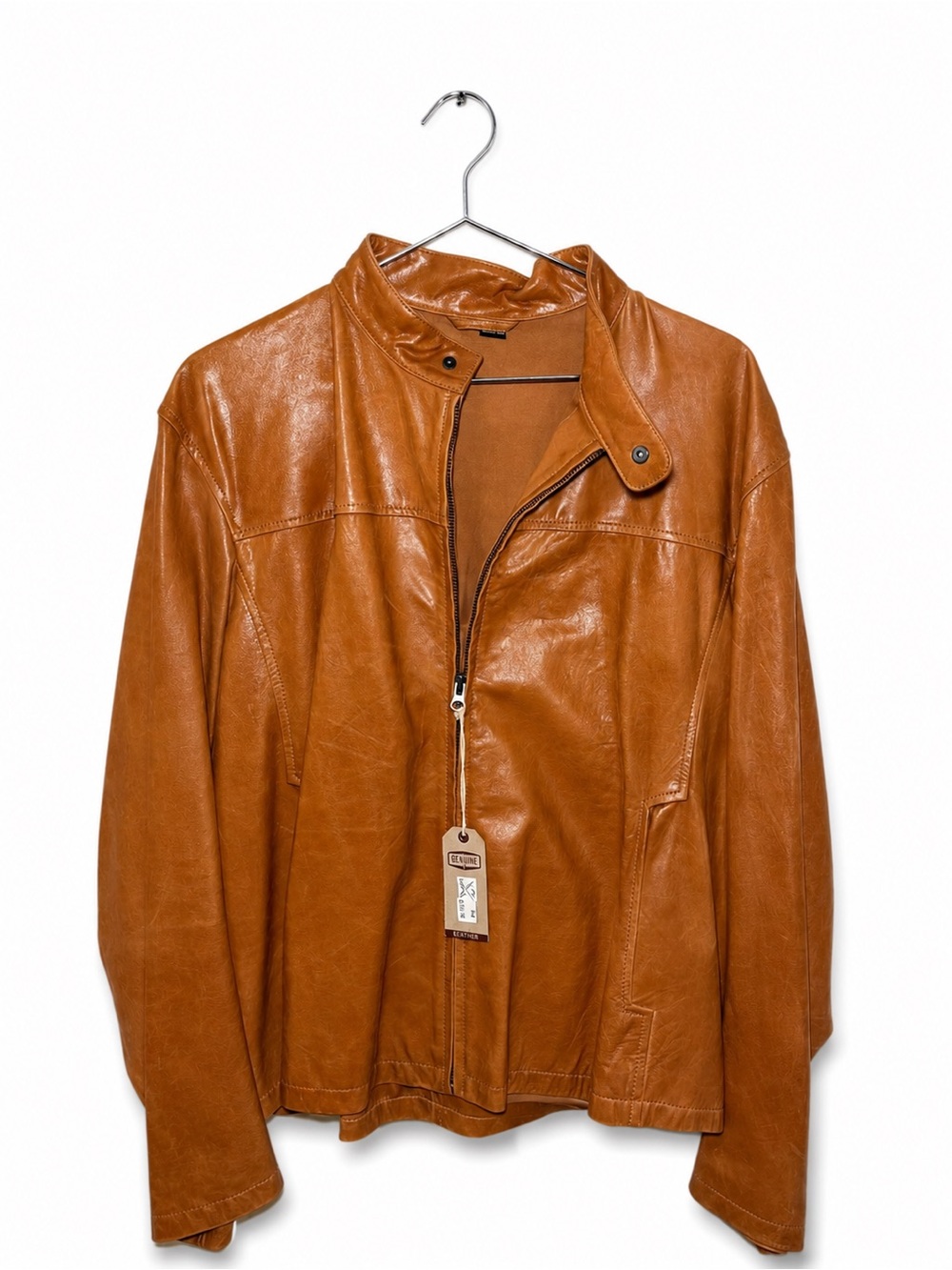 Men's Cognac Leather Zip-Front Shirt Jacket